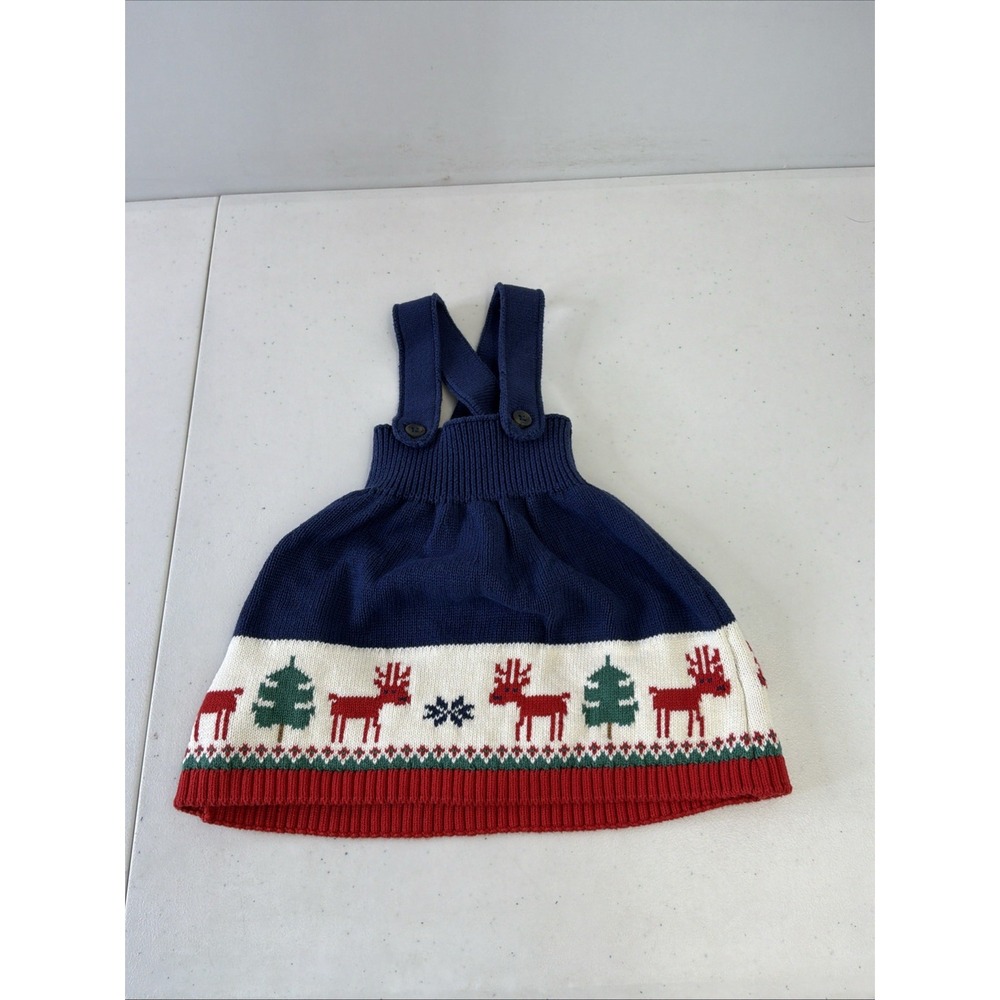 Hanna Andersson Dear Deer Sweater Jumper Dress Girls Reindeer 70 6-12 Mnth Navy